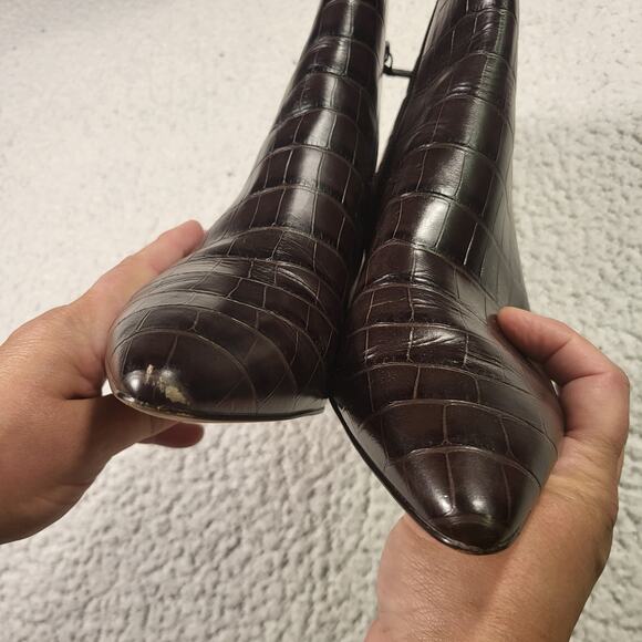 Cole Haan Catlyn Block Heel Booties Embossed leather dark brown size 11 - Picture 6 of 7